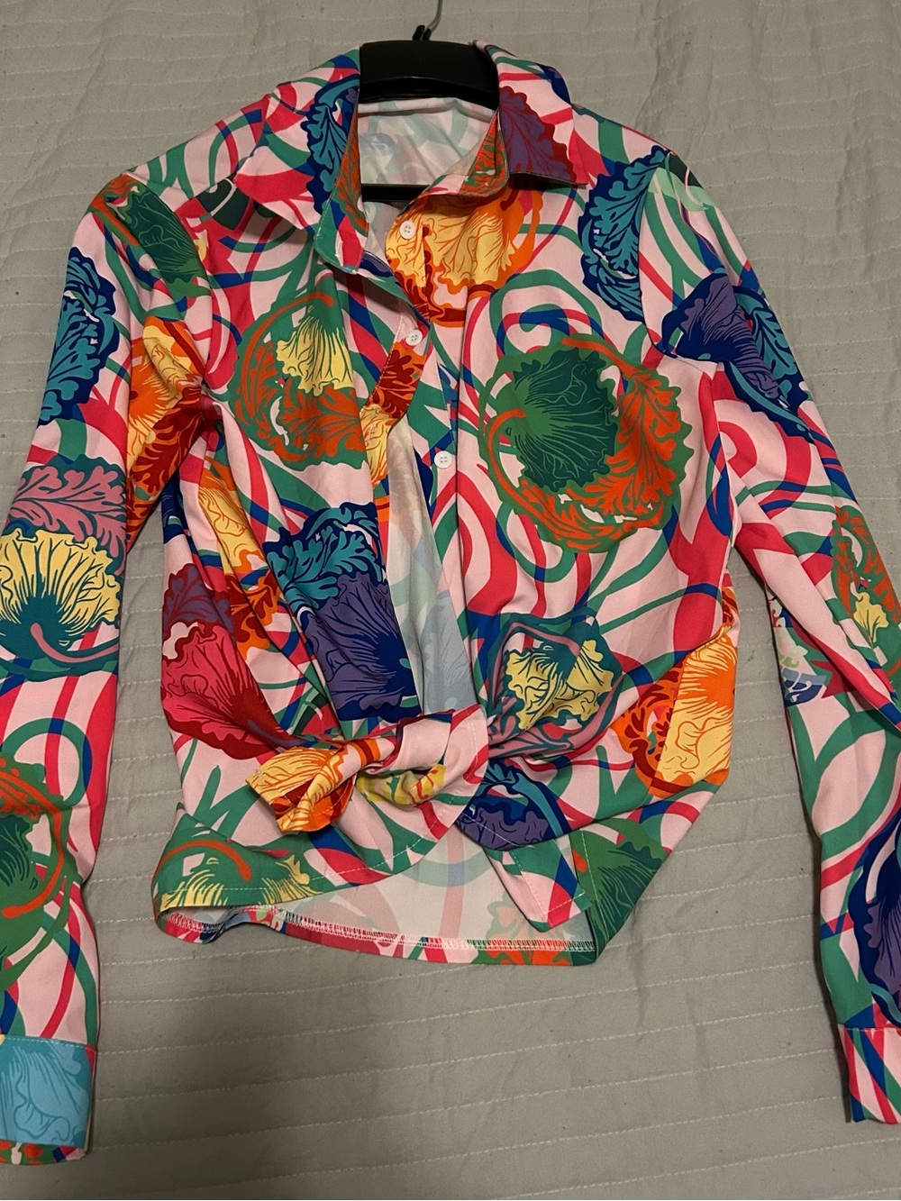 SHEIN Pink Multi-Color Floral Button-Down Shirt